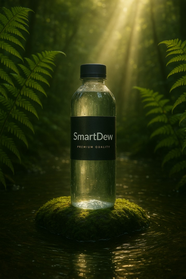 Smartdew Premium Mineral Water Bottle in forest stream symbolizing freshness from nature